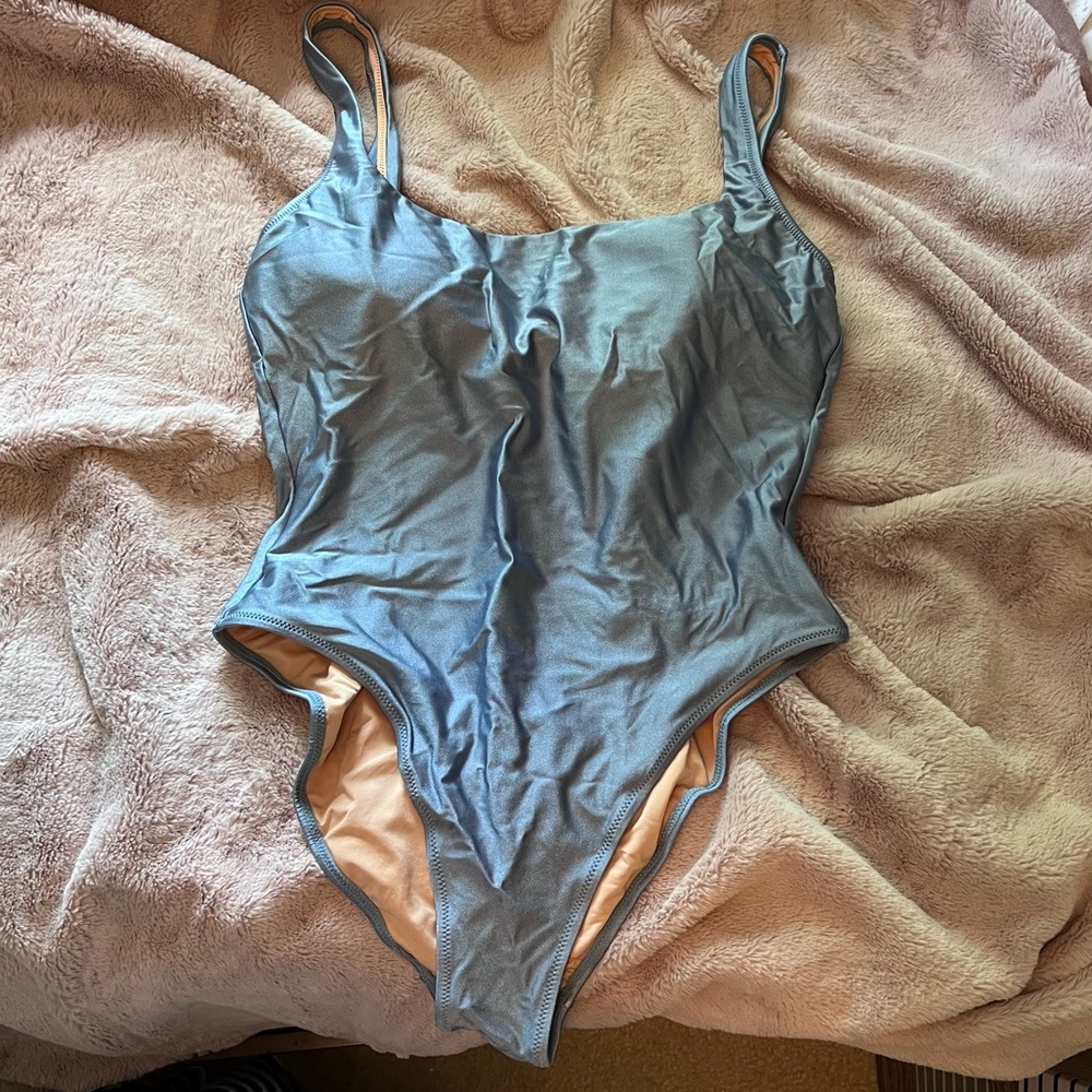 Shiny blue jcrew swimsuit